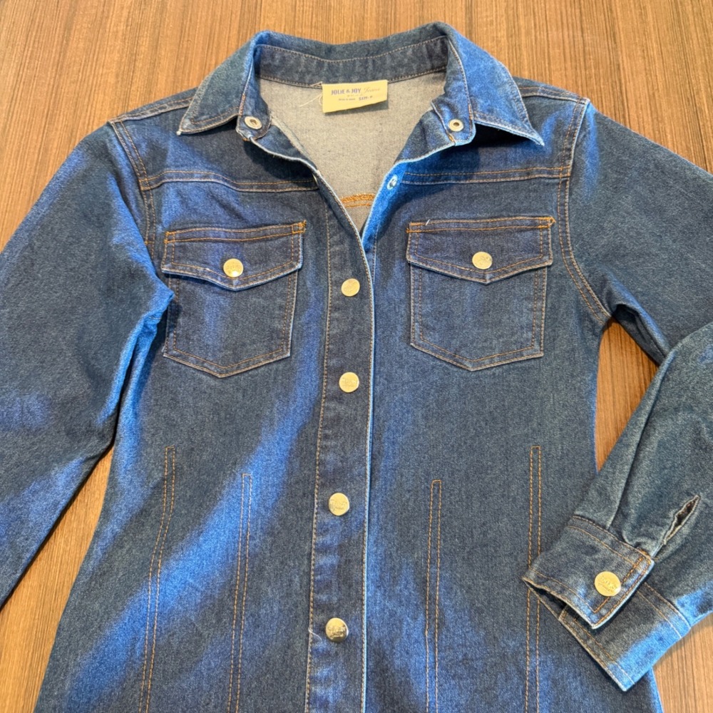 Jolie & Joy Denim Shirt Dress Snap Front Raw Hem Small Blue Western Mini - Picture 4 of 5